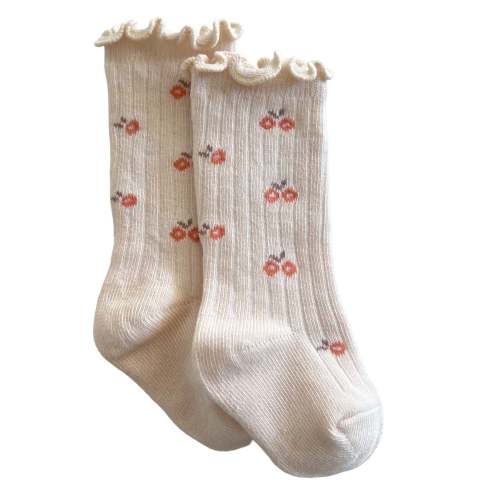 Lettuce Edge Socks, Ivory/Pink Floral