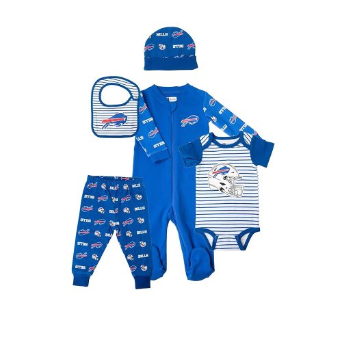 Gertex NFL Team 5-Piece Baby Layette Gift Set | 100% Organic Cotton Bodysuit, Sleeper, Pants, Hat & Bib