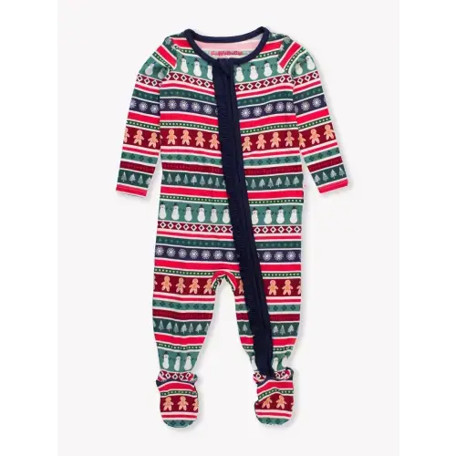 Ruffle One Piece Footie Pajamas- Fair Isle Friends
