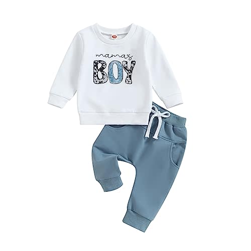 Karwuiio Toddler Baby Boy Clothes Outfits Long Sleeve Letter Sweatshirt Tops Joggers Pants Infant Fall Winter Clothes Set