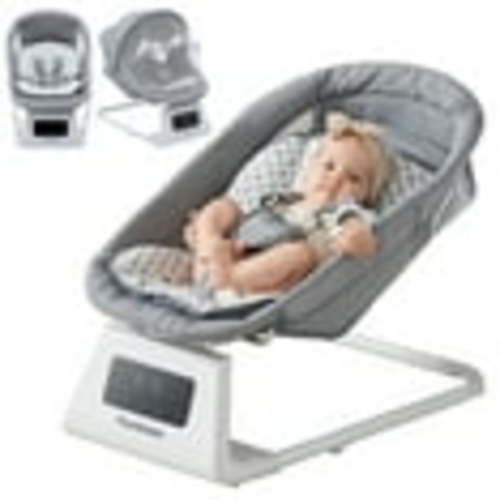 Pamo Babe Unisex Baby Swing for Newborns,5 Speeds with Remote Control,Canopy,Mosquito Net(Grey)