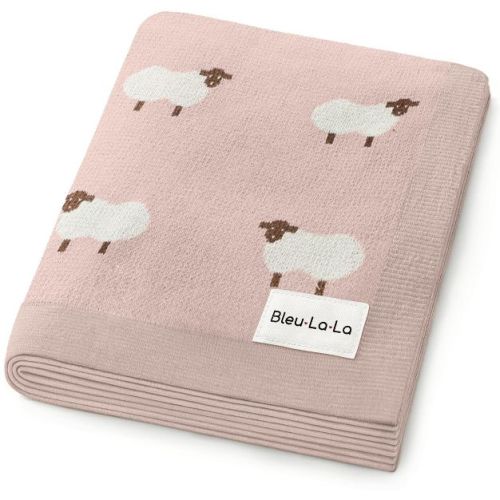 Bleu La La 100% Luxury Cotton Knit Swaddle Receiving Blanket for Blanket for Newborn and Infant Boys and Girls - Sheep - Pink