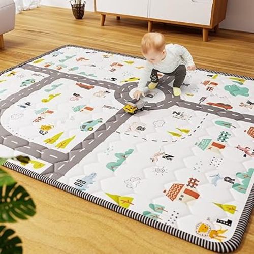 Car Portable Baby Play Mat 71x59 Playpen Mat Waterproof Baby Floor Mat Cushioned Anti- Slip Crawling Mat Letter Playmats for Babies Toddlers Infants Tummy Time Activity (71x59, Letter Car)