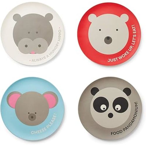 Animal Bamboo Kid's Plates Set of 4 Multicolor