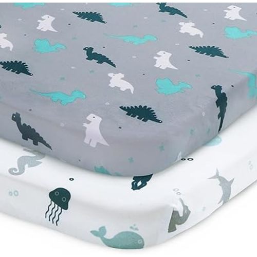 Pack and Play Sheets, Pack n Play Sheets Ultra Soft, Mini Crib Sheets 2 Pack, Pack n Play Mattresses Sheets Compatible with Graco Pack n Play, Soft and Breathable, Grey