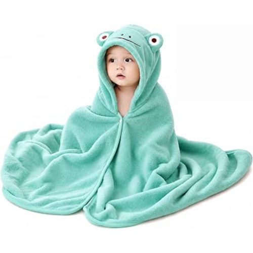 ROMASA Baby Bath Towel Ultra Soft Hooded Towel Highly Absorbent Bathrobe Blanket Toddlers Shower Gifts for Boys Girls-27.5" x 55" (Green Frog)
