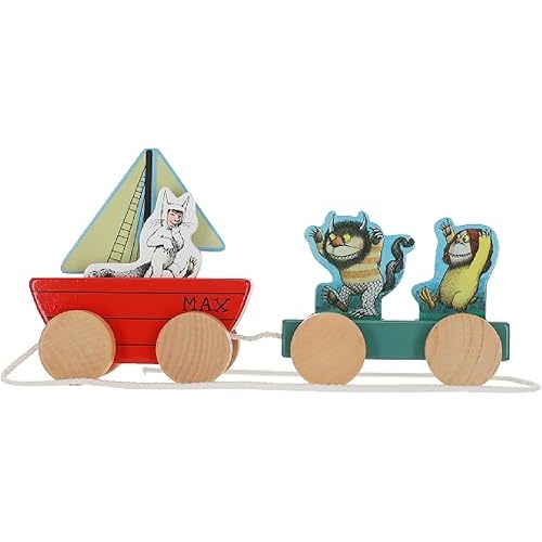 Kids Preferred Where The Wild Things are Wooden Pull Toy - Four Removable Pieces, Cotton Pull String, Ages 12 Months and Up, Max Moishe and Tzippy, Solid Wood, 8 in