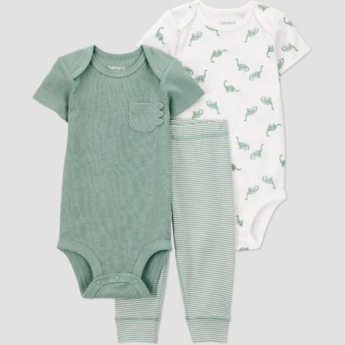 Carter's Just One You® Baby Boys' 3pc Dino Striped Bodysuits and Jogger Pants Set - Green 9M