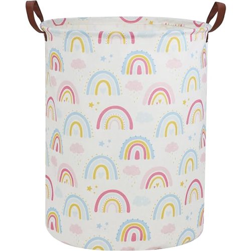 Rainbow Laundry Hamper Kids Hamper for Nursery Boy and Girl Baby Clothes Hamper Cute Girls Toys Storage Bin Organizer Soccer Room Decor for Home(Rainbow)