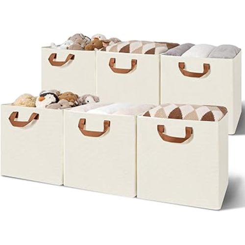 GRANNY SAYS 13x13 Storage Cubes, Cube Storage Bins with Metal Frame, Foldable Cube Storage Organizer, Closet Storage Baskets, Storage Cube Bins, Storage Bins for Shelves, Ivory, 6 Pack