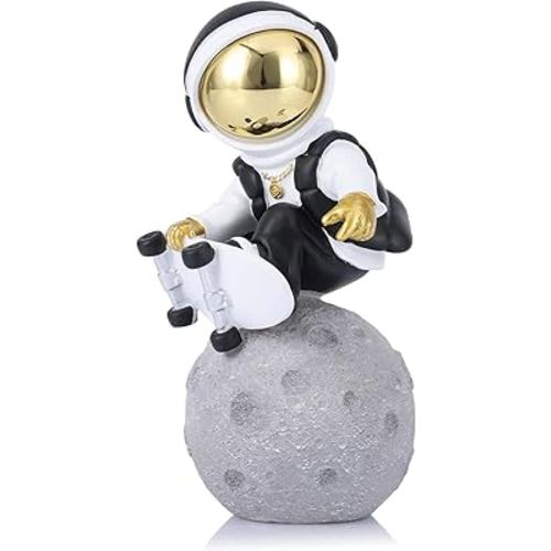 Astronaut Figurine Spaceman Sculpture Black Gold Astronaut Statue Child Gifts Ornament Room Decor for Men,Home and Crafts Desktop Accessories Tabletop Decoration, Living Room, Office, Bookshelf
