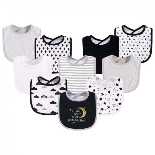 Hudson Baby Infant Cotton and Polyester Bibs 10pk, Moon And Back, One Size