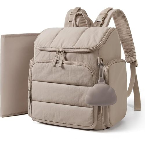 mommore Diaper Bag Backpack, Baby Bag with Waterproof Changing Pad and Stroller Straps for Toddler, Diaper Backpack for Mom Dads with Insulated Pockets & Pacifier Case, Baby Essential, Brown