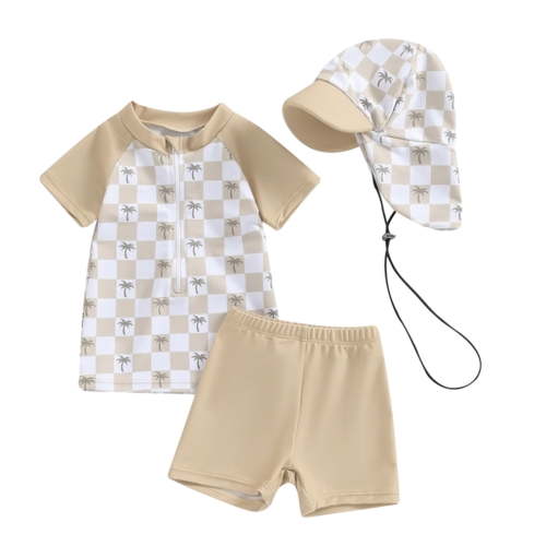 QHFBli Baby Boy Girl Swimsuit One Piece Short Sleeve Rash Guard Zipper Swimwear Toddler Bathing Suit Beach Outfits White 6-12 Months