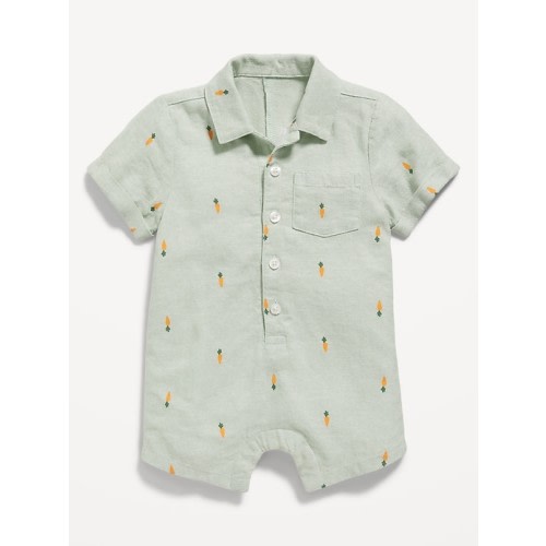 Printed Linen-Blend Pocket Polo Romper for Baby 3-6 month