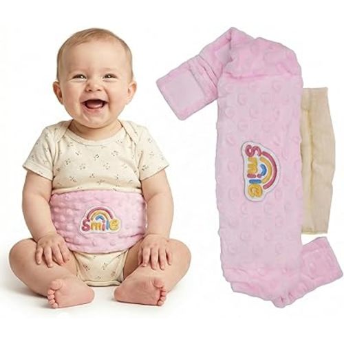 Colic and Gas Relief for Newborns and Infants, Flaxseed Heated Tummy Wrap, Microwaveable Baby Swaddling Belt with Warmth, Natural Relief for Upset Stomach in Babies and Toddlers(Pink)
