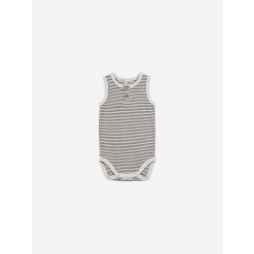 Sleeveless Henley Bodysuit || Lagoon Micro Stripe