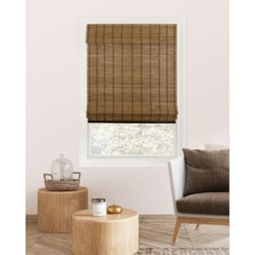 Premium True-to-Size Brown Pinecone Cordless Light Filtering Natural Woven Bamboo Roman Shade 32 in. W x 64 in. L
