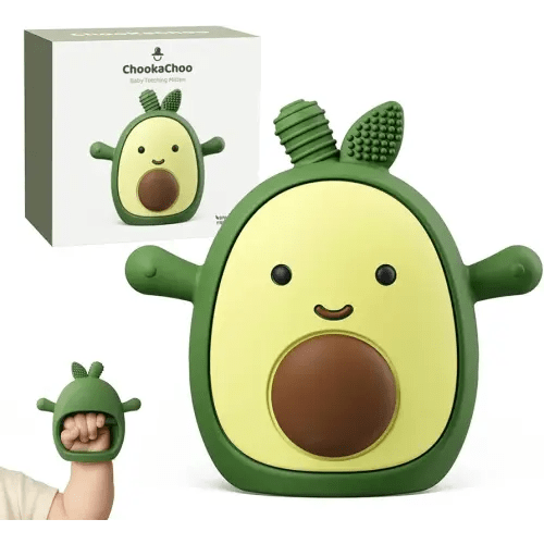 ChooKaChoo Baby Teething Toy Silicone Avocado Teething Mitten for Babies Over 3 Months Anti Dropping Wrist Hand Teethers Baby Chew Toys for Sucking Needs, BPA Free (Patent Pending)