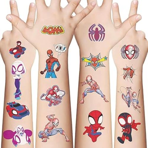 10 Sheets Spiderman Temporary Tattoos for Kids, Birthday Party Favors, Cartoon Decoration Sticker Gifts for Girl Boys Home Activity Class Prizes Carnival Christmas Rewards