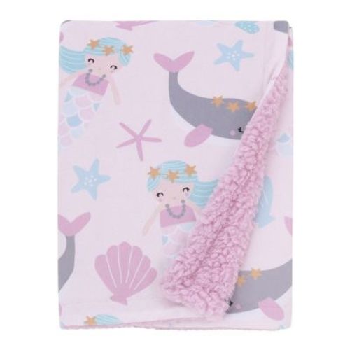 NoJo Sugar Reef Mermaid Pink, Aqua, Gray Super Soft Cuddly Plush Baby Blanket