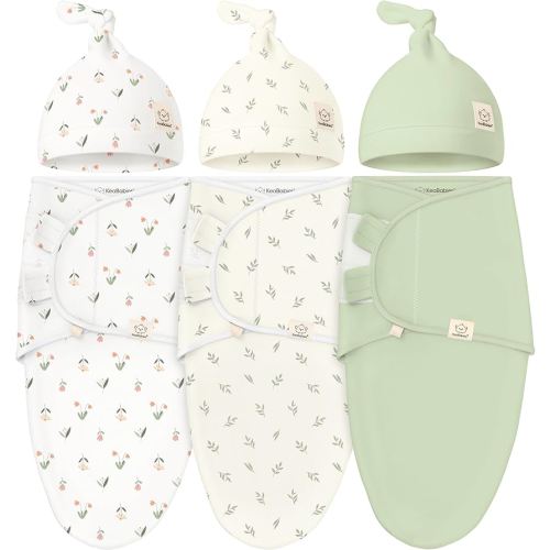 KeaBabies 3-Pack Swaddles for Newborn Baby Girls, Boys with Hats - Organic Soft Baby Sleep Sacks, Breathable Baby Swaddle 3-6 Months Beanies Set, Premie Infant Sleep Sack 0-3 Months (Fleur)