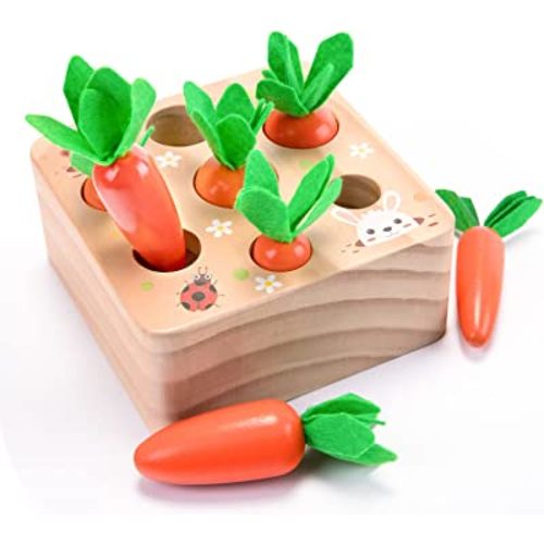 Montessori Toys for 1 Year Old, Carrots Harvest Wooden Baby Toys for 6-12 Months Educational Shape Sorting Matching Toys for Toddler Fine Motor Skill Development, Gift for Kids Birthday Easter Toys
