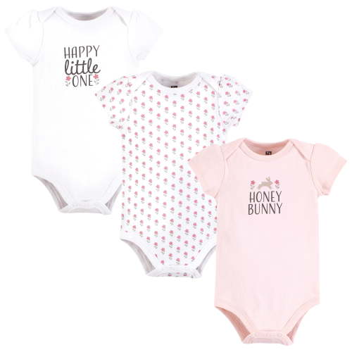 Hudson Baby Infant Girl Cotton Bodysuits, Honey Bunny Flower, 0-3 Months