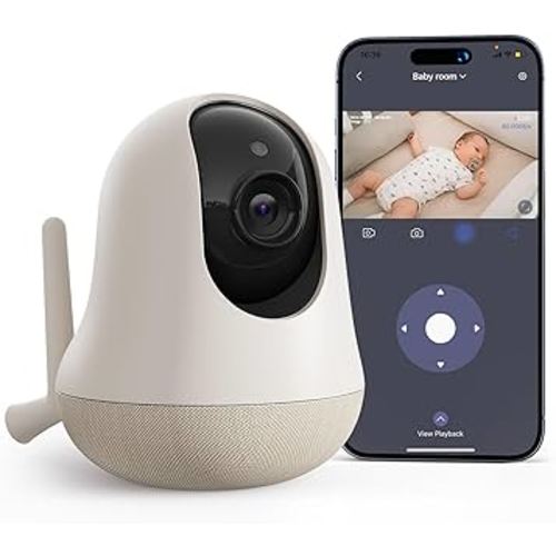 nooie 2K Smart WiFi Baby Monitor with Camera and Audio, Smartphone App Control, Temperature Sensor, Motion & Cry Detection, IR Night Vision, 2-Way Talk, Cloud & SD Card Storage, Ideal for New Moms