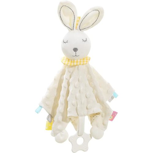 Zooawa Loveys for Babies, Security Blanket Soft Stuffed Animal Bunny Lovey Unisex Lovie Baby Stuff Snuggle Blanket with Tags Teether Bells, Soothing Plush Toys Baby Gift for Newborn, White Rabbit