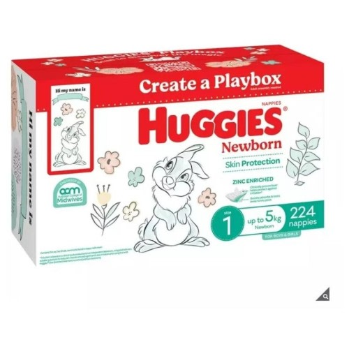 Huggies Unisex Nappies Size 1 Newborn with 224 Nappies