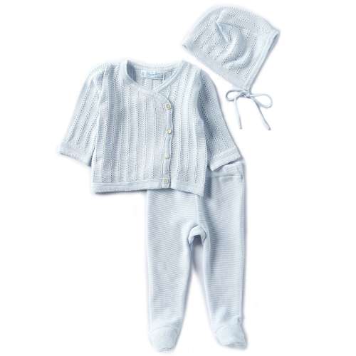 Feltman Brothers Baby Boys Newborn-9 Months Sweater Pointelle Kimono Wrap Top & Pants Set