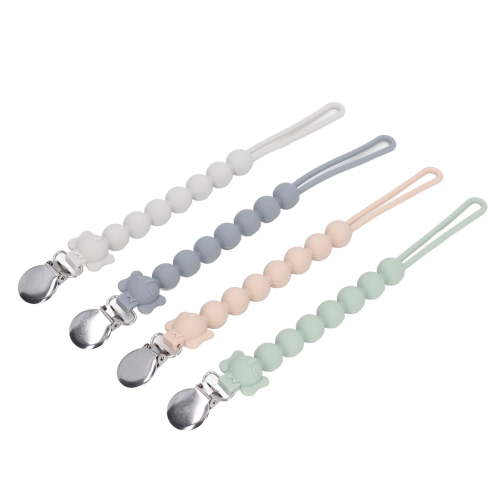 Silicone Pacifier Clip 4pcs Set White Grey Green Pink Prevent Off Firmly Clamp
