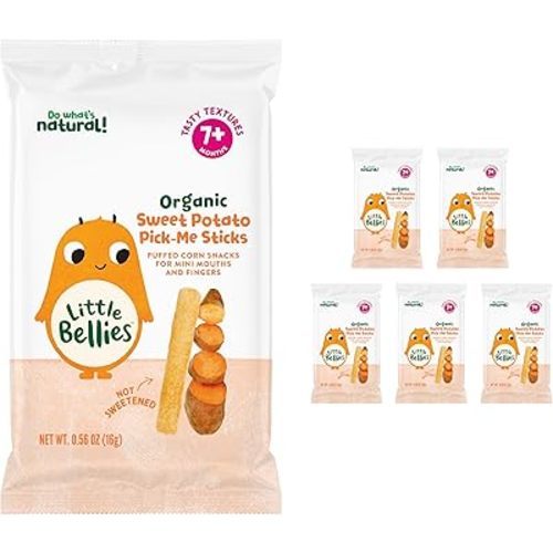 Little Bellies Organic Sweet Potato Pick-Me Sticks Baby Snack (Pack of 5 x 0.56 oz Individual Packs)