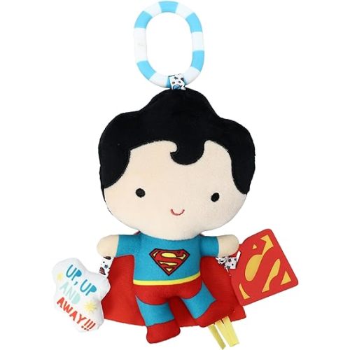 KIDS PREFERRED DC Comics Superman Multi Sensory Activity Toy with Teethers, Crinkle Textures, and Clip for On The Go Fun for Infant and Baby Boys and Girls, Medium