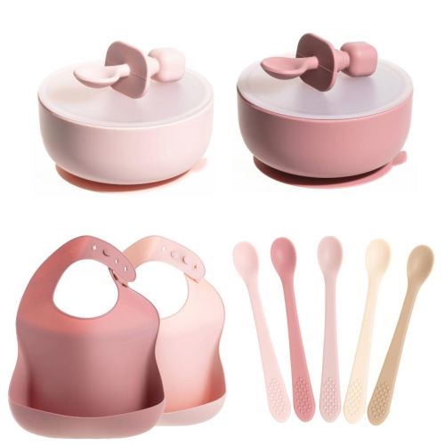 Baby Feeding Set – Silicone Bib, Bowl & Spoons For Self-feeding, First Stage Baby Must-haves, Gum-friendly, Bpa-free, Easy To Clean