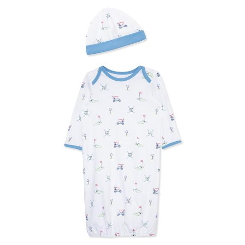 Little Me Clothes for Baby Boys' 2-Piece Nightgown and Cap Set 100% Cotton with Elastic Bottom, Baby Essentials, 0-3 Months
