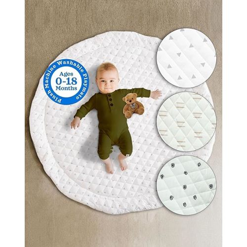 Poppyseed Play Baby Play Mat, Baby Essentials, Tummy Time Mat, Baby Girl Boy Newborn– Machine Washable for Crawling, Playroom or Nursery – Beige Cushioned Activity Pad