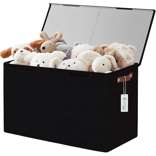 Large Toy Storage Box with Lids, Collapsible Sturdy Baby Storage Organizer Chest Bin Basket for Kids, Boys, Girls, Playroom, Nursery, Bedroom, Closet 25"x13"x16" (Black)