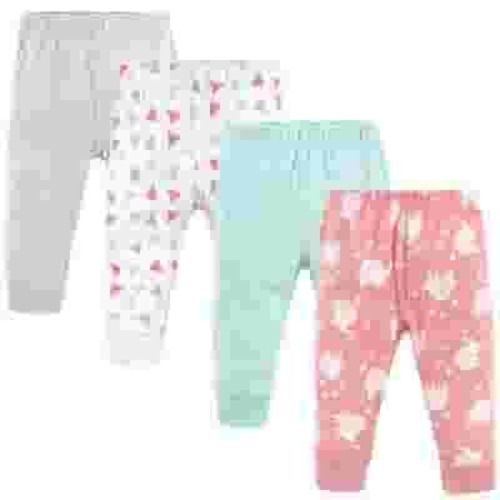 Luvable Friends Baby and Toddler Girl Cotton Pants 4pk, Girl Basic Elephant, 3-6 Months