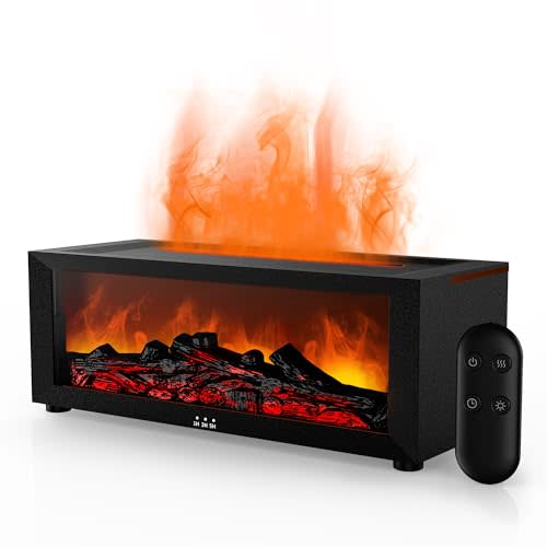 Fireplace Flame Air Diffuser Humidifier,7 Colors Aromatherapy Essential Oil Diffuser,Ultrasonic Aroma Humidifier with Timer for Home,Bedroom,Office,Yoga (BlackB, L)