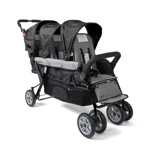 Gaggle by Foundations Compass 3 Seat Stroller | Triple Stroller for Infant and 2 Toddlers | Foot Brake | Shock-Absorbing All-Terrain Wheels | Easy Folding | Black