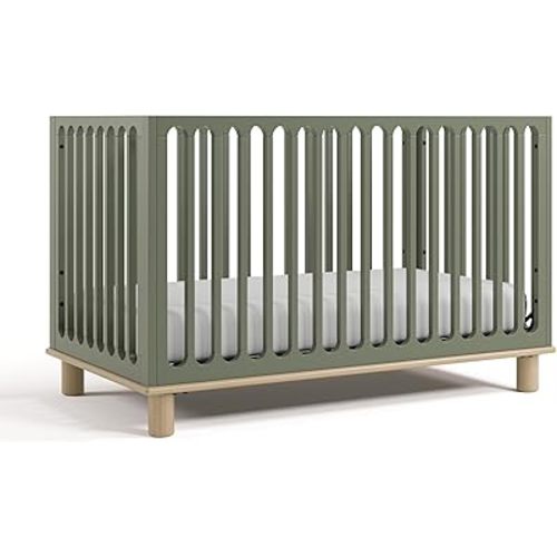 Storkcraft Sicily Grow-with-Me Convertible Crib with Toddler Rail Included (Olive & Driftwood) – GREENGUARD Gold Certified, 100% Solid Wood, Converts to Toddler Bed, Fits Standard Crib Mattress