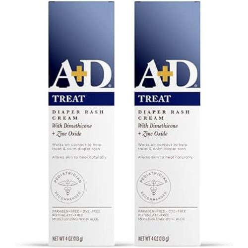 A+D Zinc Oxide Diaper Rash Cream - Soothes & Treats Diaper Rash - Zinc Oxide 10% Dimethicone 1% - Easy Spreading Diaper Rash Cream for Baby, Healing Skin Ointment for Red, Irritated Skin - 4oz, 2 Pack