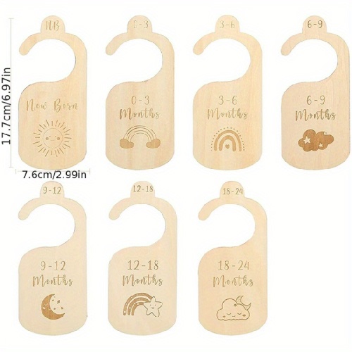7pcs/set Wooden Baby Closet Size Divider Organizer Hanger Clothing Dividers - For Newborn Nursery Decor - Infant To 24 Months - For Parents & Nursery Decor Enthusiasts - Perfect Gift for Baby Shower