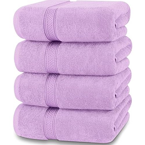 Utopia Towels 4 Pack Premium Bath Towels Set, (27 x 54 Inches) 100% Ring Spun Cotton 600GSM, Lightweight and Highly Absorbent Quick Drying Towels, Perfect for Daily Use (Lavender)
