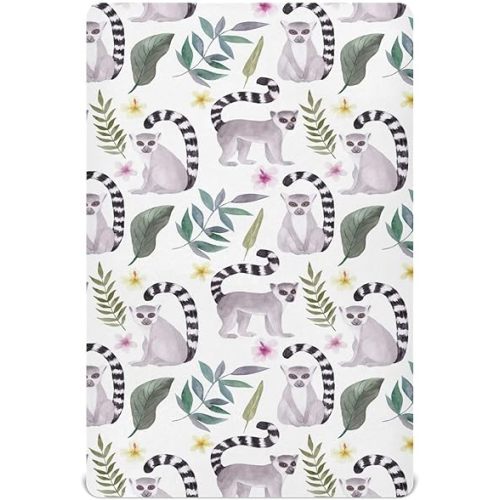 Crib Sheets for Boys Girl Lemur Tropical Breathable Mini Crib Mattress Sheets Fitted, Wild Animal Toddler Fitted Playard Sheet Fits Most Standard Baby mattresses 52 * 28 * 9In