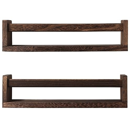 JORIKCHUO Nursery Book Shelves, Set of 2 Wood Floating Book Shelves for Kids Room, Kitchen Spice Rack, or Rustic Wall Mounted Shelves for Farmhouse Bathroom Decor (Carbon Brown)