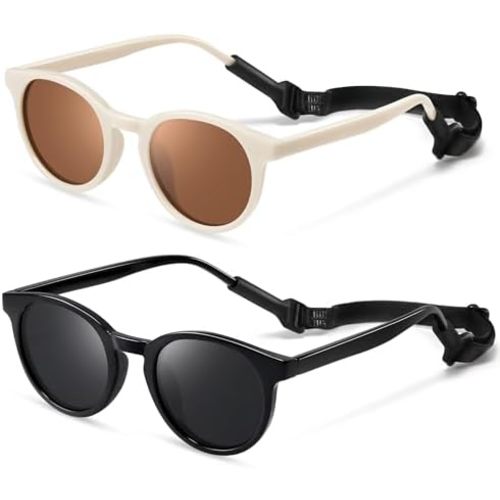 Cute Kids Polarized Sunglasses,Baby Sun Glasses with Strap for Toddler Girls Boys Flexible Round UV Protection