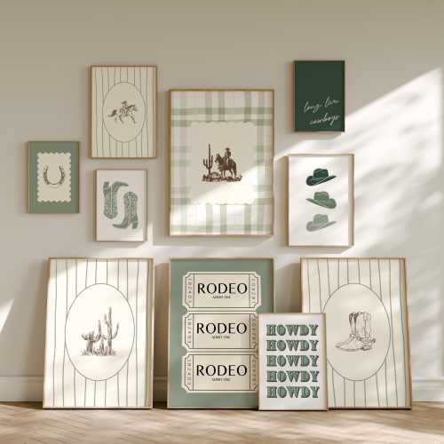 Green Western Gallery Wall Art Set, Cowboy Ranch Wall Decor, Neutral Western, Vintage Rodeo Art, Farmhouse Wall Art (Digital Download)